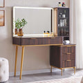 T4TREAM Fluted Makeup Vanity Desk with 36" HD Lighted Mirror, 48" Big Modern Vanity Desk with Mirror and Lights, Dressing Table with 5 Drawers & Shelves, Glass Top for Bedroom, Dark Walnut