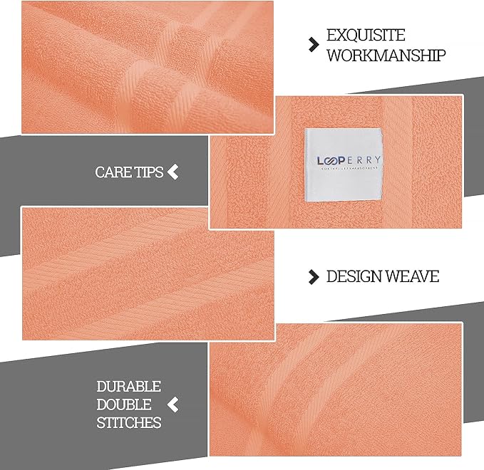 Looperry 6 Pack Small Bath Towel Set - 100% Cotton 23x46 Shower Towels in 450 GSM. Lightweight & Absorbent Quick Dry Gym Towel for Showering, Pet Drying, Spas & Salons. Terry Ringspun Towels (Peach)