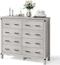 LINSY HOME Farmhouse 8 Drawer Double Dresser for Bedroom, 50” Wide Rustic Wood Chest with Deep Drawers, Modern Dressers with Storage and Metal Handles for Closet, Living Room, Hallway, Wash Grey
