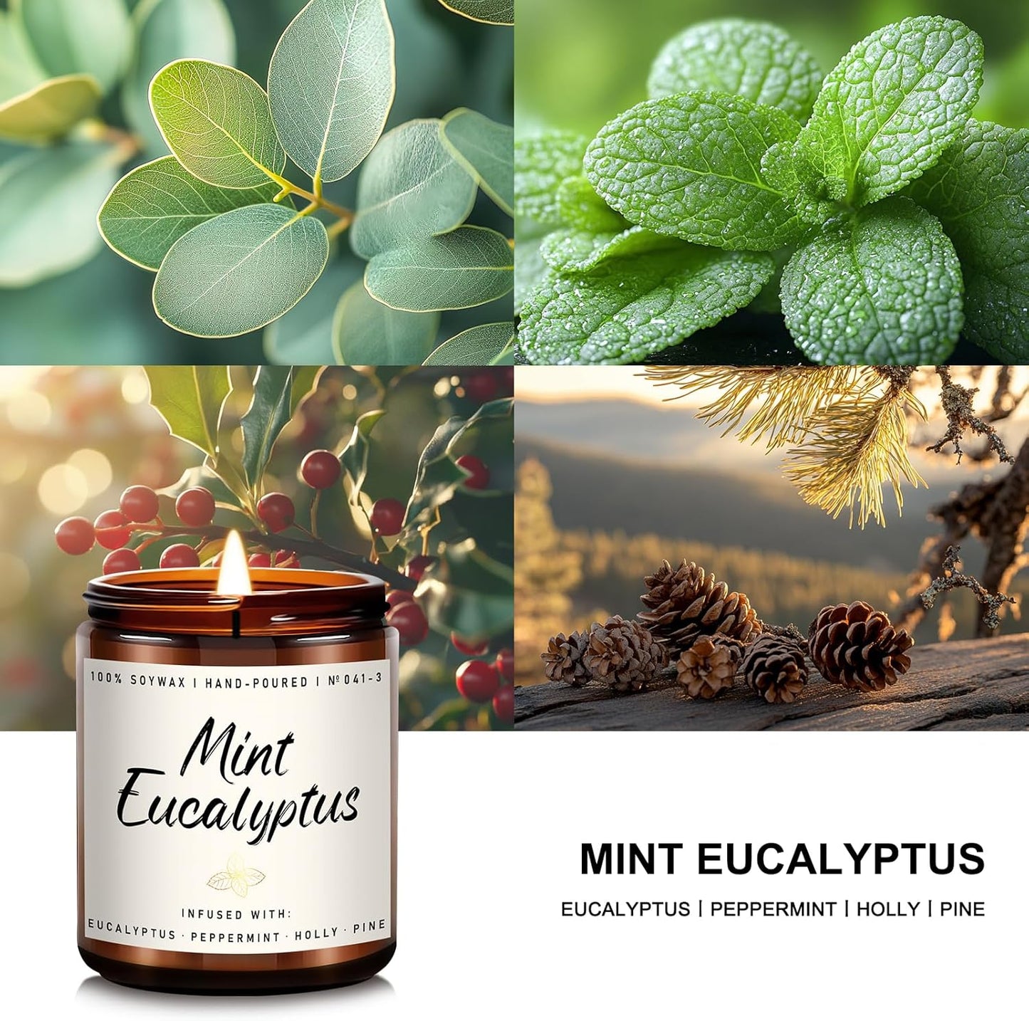 Auelife Mint Eucalyptus Candle | Aromatherapy Candle for Relaxation, Soy Candles for Home Scented, Home Fragrance Gifts for Women Men - Long-Lasting 7oz Jar