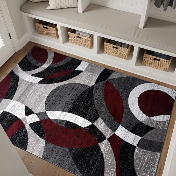Rugshop Red Modern Geometric Indoor Area Rug, Overlapping Circle Pattern, Fade Resistant, Non-Shedding, for Living Room, Bedroom and Home Office, 5'3" x 7'3"