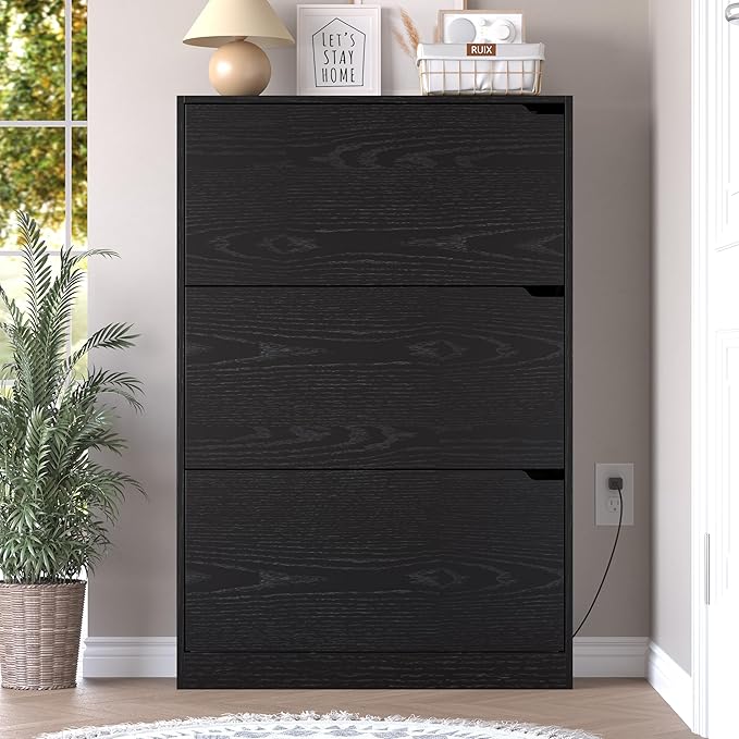 Shoe Cabinet with Odor Control and Back Panels, Deodorizing Slim 3-Flip Shoe Storage Cabinet for Entryway, Freestanding Hidden Shoe Rack Organizer for Entrance, Hallway, Bedroom
