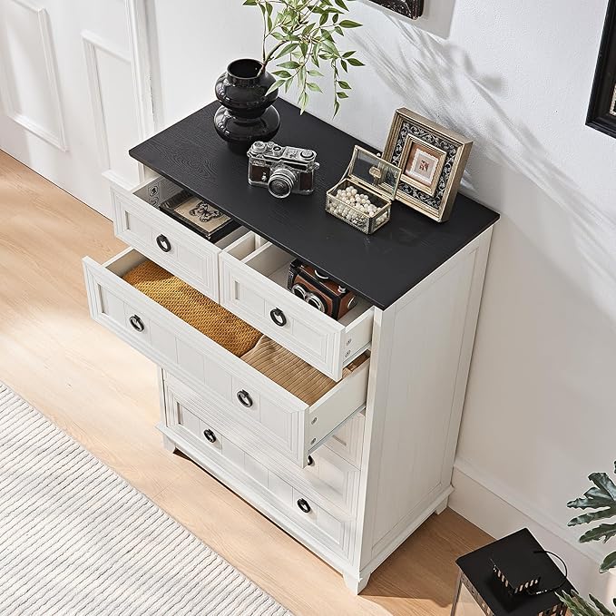 Farmhouse 6 Drawer Dresser for Bedroom Set of 2, 41" Tall Small Dressers & Chest of Drawers, Rustic Wood Dresser with Metal Handle, Storage Organizer Closet for Living Room, Hallway, Entryway