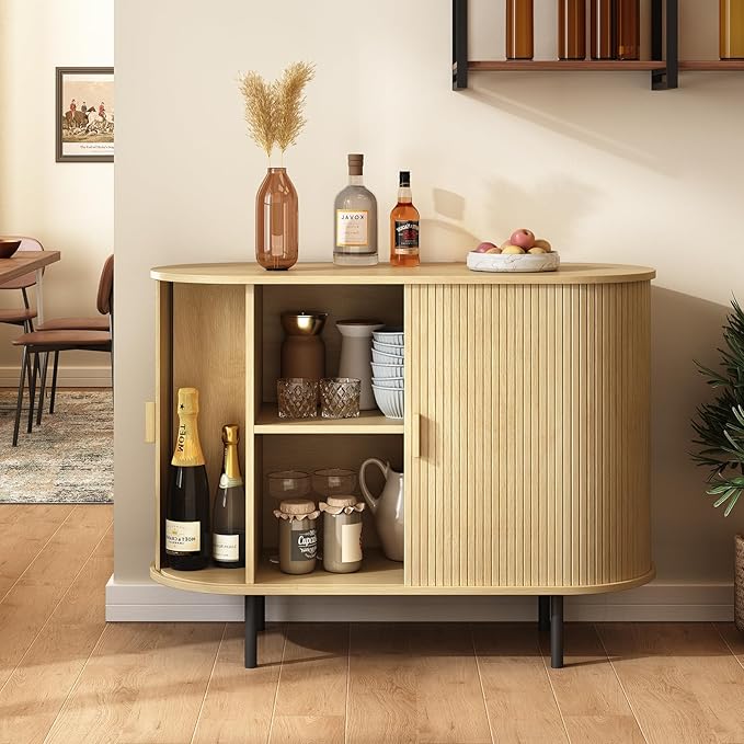 ONBRILL 40" Sideboard Buffet Cabinet with Storage, Storage Cabinet with Sliding Door & Adjustable Shelf, Modern Accent Coffee Bar Console Table for Kitchen, Entryway, Oak