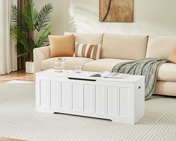 51.2" Storage Chest Extra Large,Storage Bench with 2 Safety Hinges,Shoe Bench,51.2 * 15.7 * 19.1 inches,Wooden Trunk for Bedroom,livingroom,entryway,Supports 220 lb,Easy Assembly(White).