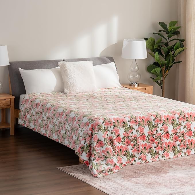 Berkshire Blanket-Classic Heavyweight Soft Printed VelvetLoft® Plush Warm Blanket, Twin Size Soft Fuzzy Blanket for Couch Sofa Bed, Abstraction Pink Green, 60in x 90in