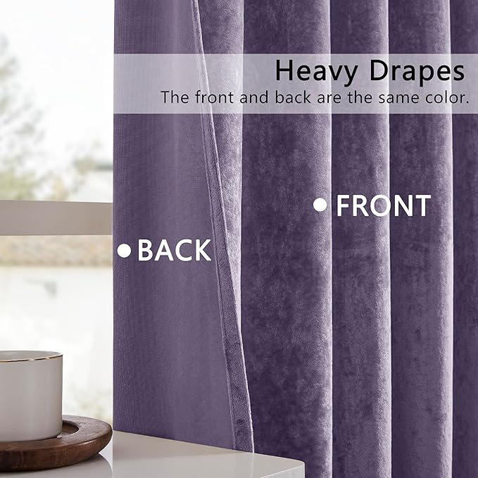 SMILETIME Lilac Purple Crushed Velvet Curtains 52x96inch Rod Pocket Luxurious Thermal Insulated Soundproof Drapes Soft and Durable Light-Filtering Window Treatments for Living Room Bedroom, 2 Panels