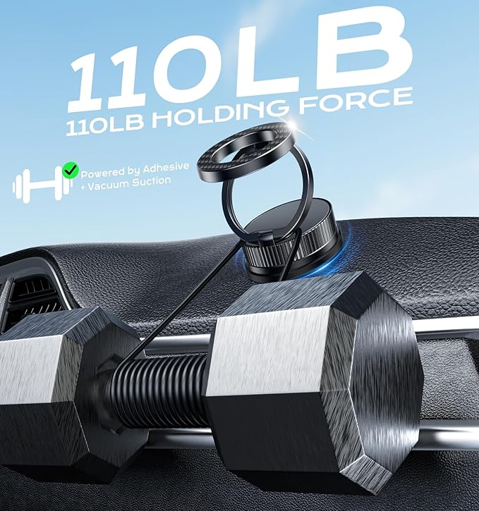 Latest Upgraded Suction Cup Phone Mount Nano Gel 360°Phone Stand Vacuum Magnetic Car Phone Holder for MagSafe Car Mount 110 LBS Car Accessories for iPhone 16/15/14/13/12 / Android