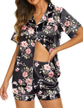 Ekouaer Silk Pajamas for Women Short Sleeve Sleepwear Soft Button Down Loungewear 2 Piece Satin Pjs Shorts Set