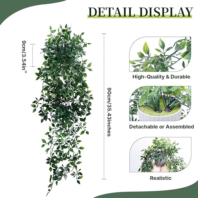 Artificial Hanging Plants for Shelf, 2-Pack Fake Potted Greenery Faux Mandala Vines in Black Pot, Décor for Office Living Room Bathroom Indoor Outdoor