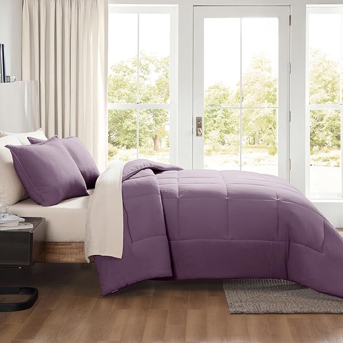 UGG Leonora Comforter Set with 2 Pillow Shams Lightweight Down Alternative Blanket Reversible Cozy Warm All Season Washable and Hypoallergenic Bedding Set, King, Purple Shadow