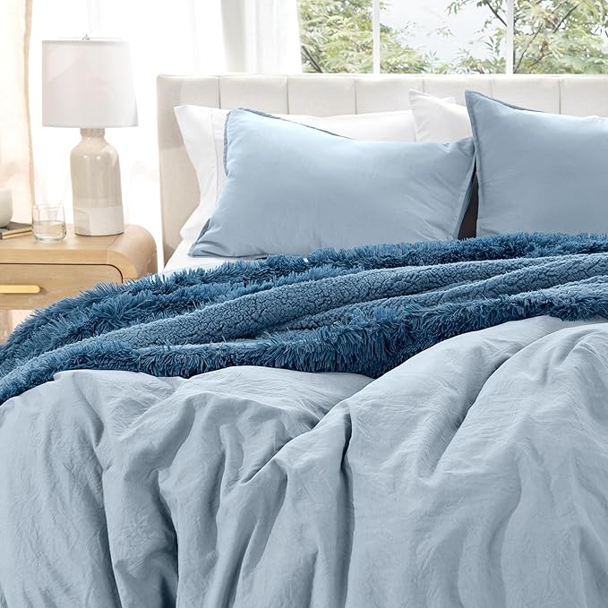 Bare Home Microfiber Duvet Cover Set - Ultra Soft Washed Microfiber - Oversized Queen Size - Linen-Like Look - Easy Care - Breathable Fabric - Our Softest Duvet Cover Set (Oversized Queen, Dusty Blue)