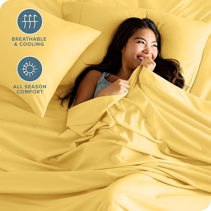 Bare Home Hotel Luxury Twin XL Sheet Set, Extra Soft - 4 Piece Set - Deep Pockets - Easy Fit - Cooling & Breathable - Wrinkle, Fade, Stain Resistant - Includes 2 Pillowcases (Twin XL, Lemon Drop)