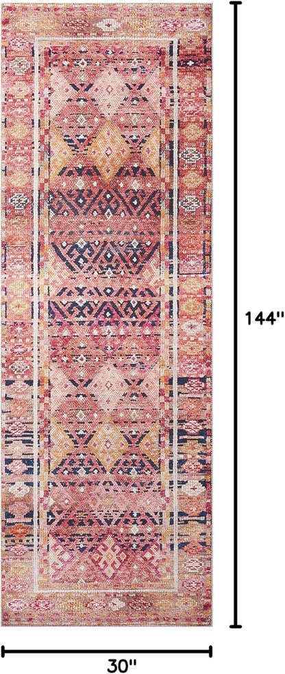 Loloi Layla Collection LAY-15 Magenta/Multi 2'-6" x 12'-0" .13" Thick Runner Rug, Soft, Durable, Vintage Inspired, Distressed, Low Pile, Non-Shedding, Easy Clean, Printed, Living Room Rug
