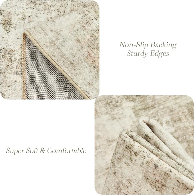 10x14 Area Rugs for Living Room, Non Slip Machine Washable Vintage Carpets, Low Pile Lightweight Large Rug for Bedroom, Dining Room, Home Office Beige Gray