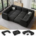 Modular Sectional Sofa with Adjustable Backrest, Large Convertible L/U-Shaped Sleeper Couch for Living Room, Cloud Sofa Bed Modern Reversible Design, Black