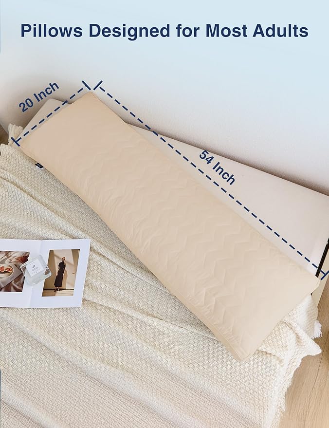 ZonLi Memory Foam Body Pillow for Adults, Long Pillow for Bed, Firm Body Pillow for Side Sleeper, Elegant Quilted Full Length Body Pillows Large -20x54 inch, Khaki