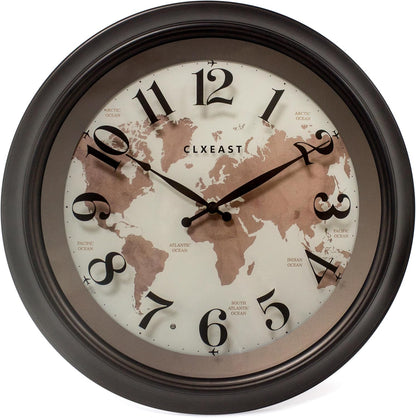 CLXEAST 18 Inch Illuminated Wall Clock with Smart LED Light Sensor, Large Modern World Map Wall Clocks for Living Room Decor,Oil Rubbed Bronze,Unique House Warming Gifts