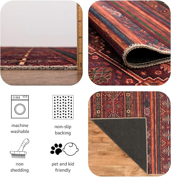 Keen Home Design 4x6 Rug - Machine Washable Area Rug with Non-Slip Backing, Ideal for Living Room, Dining Room, Bedroom - Vintage, Easy Clean, Durable, Low Pile Rug - (4' x 6')