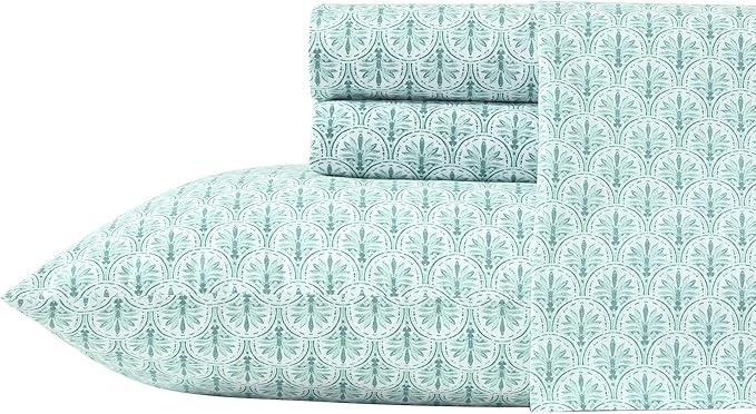 Tommy Bahama - Queen Sheet Set, Super Soft Cotton Percale Bedding with Matching Shams, Tropical Bedding Set, Oeko-Tex Certified (Coastal Batik Green, Queen)