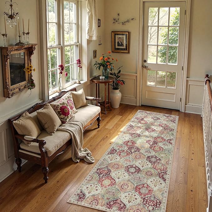 Lahome Moroccan Trellis Hallway Runner Rug, 2x6 Kitchen Runner Rugs Non Skid Washable, Vintage Laundry Room Rug Ultra-Thin Long Carpet for Bathroom Bedroom Entryway, Orange/Terracotta