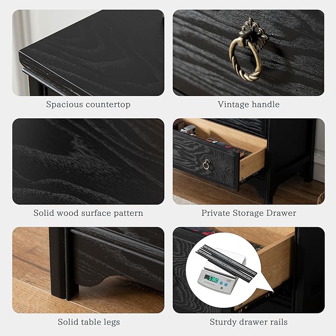 Chogori Solid Wood Dresser for Bedroom- Natural Wood Veneers & Water Based Paint Finished- Vintage Chests of Drawers, Small 3 Drawer Dresser (1, Black)