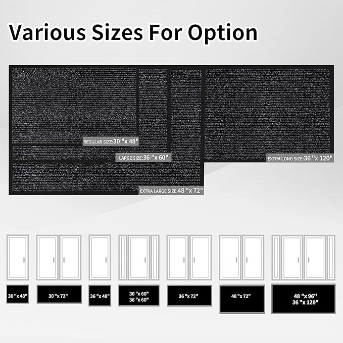 Front Door Mat Indoor Outdoor Entrance, 36" x 48" All-Season Heavy Duty Waterproof Doormat, Non-Slip Absorbent Entryway Mat, Easy to Clean, Low Profile Commercial Floor Mat for Indoor Outdoor