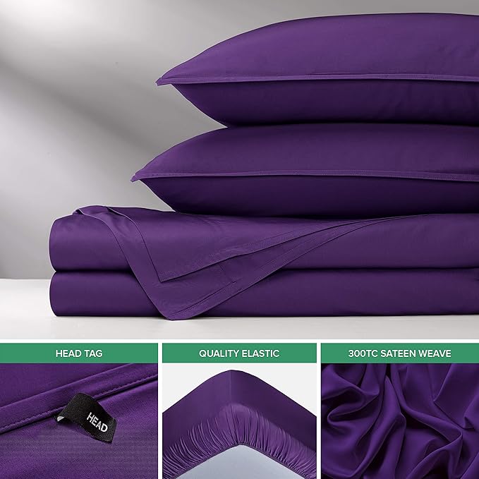 Pure Bamboo Twin Sheets, Genuine 100% Organic Viscose Derived from Bamboo Bed Sheet Set, Luxuriously Soft & Cooling, Double Stitching, 2 Year Quality Promise (Twin, Purple)