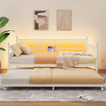 GarveeHome Daybed with Trundle, Metal Twin Trundle Bed with Charging Station & LED Lights, Sofa Beds Frame with Pull Out Bed for Living Room, Guest Room, Apartment, Small Spaces, White