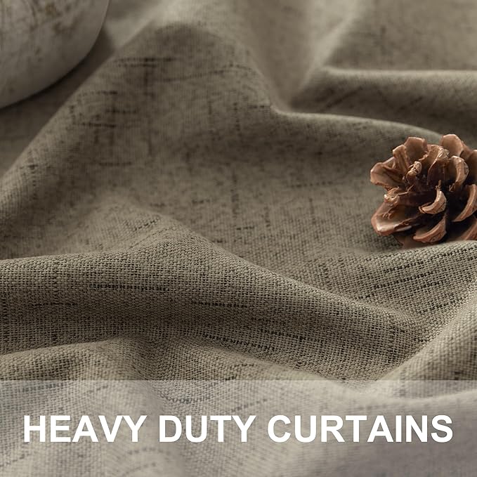 Brown Room Darkening Curtains 96 Inch Long for Living Room Dining Back Tab Linen Blackout Drapes Rustic Neutral Energy Efficient Black Out Window Curtain Panels for Bedroom Home Office Earth Cottage