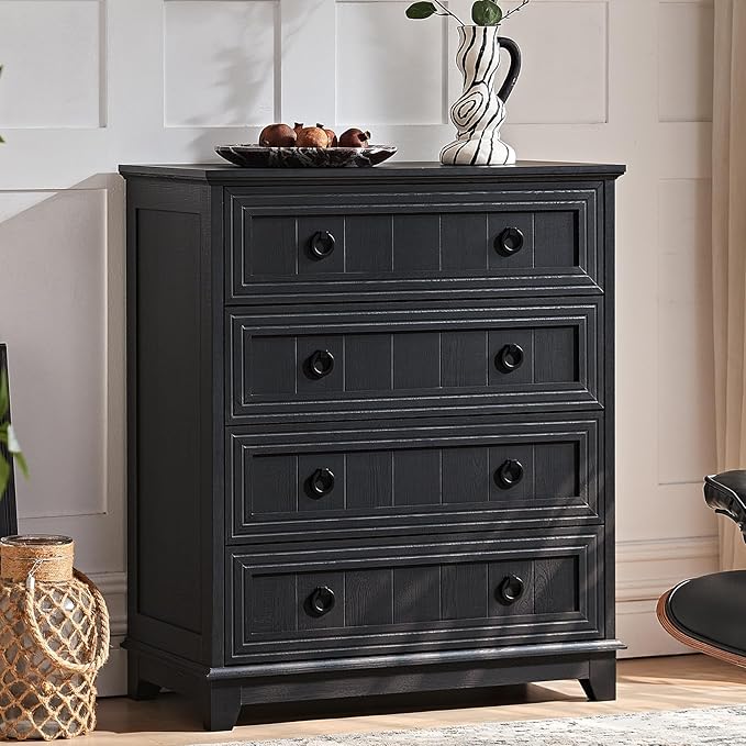 Farmhouse 4 Drawer Dresser for Bedroom, 35" Tall Small Dressers & Chest of Drawers, Rustic Wood Dresser with Metal Handle, Storage Organizer Closet for Living Room, Hallway, Entryway