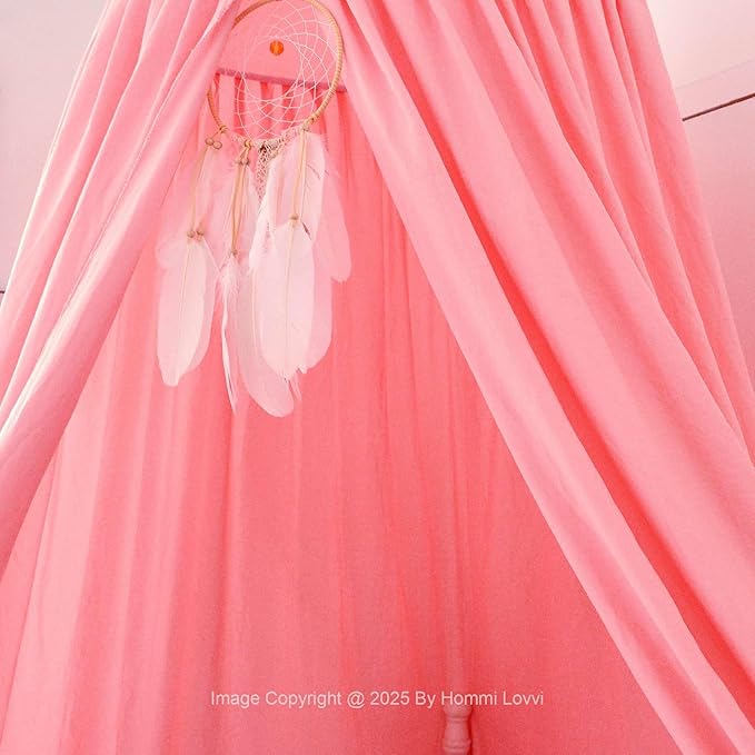Pink Bed Canopy for Girls with Light, Princess Canopy Curtains for Twin Full Queen Size Kids Bed, Canopy for Girls Bed Room Decor, Hanging Castle Ceiling Tent