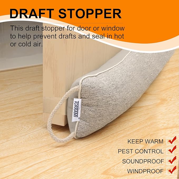 TORRAMI 36" Door Draft Stopper Under Bottom Insulation Noise Air Stopper 2.1LB,Wind Proof Guard Seal for Doors and Windows - Light Gray