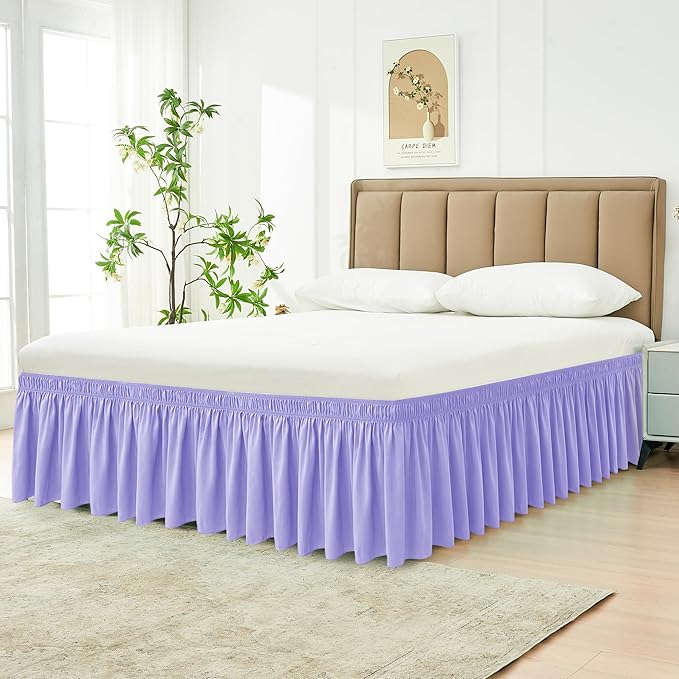 Biscaynebay Wrap Around Bed Skirts for Queen Size Beds 18" Drop, Lavender Adjustable Elastic Dust Ruffles Easy Fit Wrinkle Resistant Silky Luxurious Fabric Machine Washable