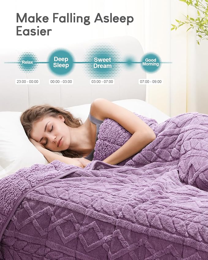 Cottonblue Jacquard Weighted Blanket 15 lbs for Adults Queen Twin Full Size, Fuzzy Sherpa Fleece Weighted Throw Blankets 60x80 in for Relax & Sleep, Cozy Heavy Bed Blankets with Cemaric Beads, Purple
