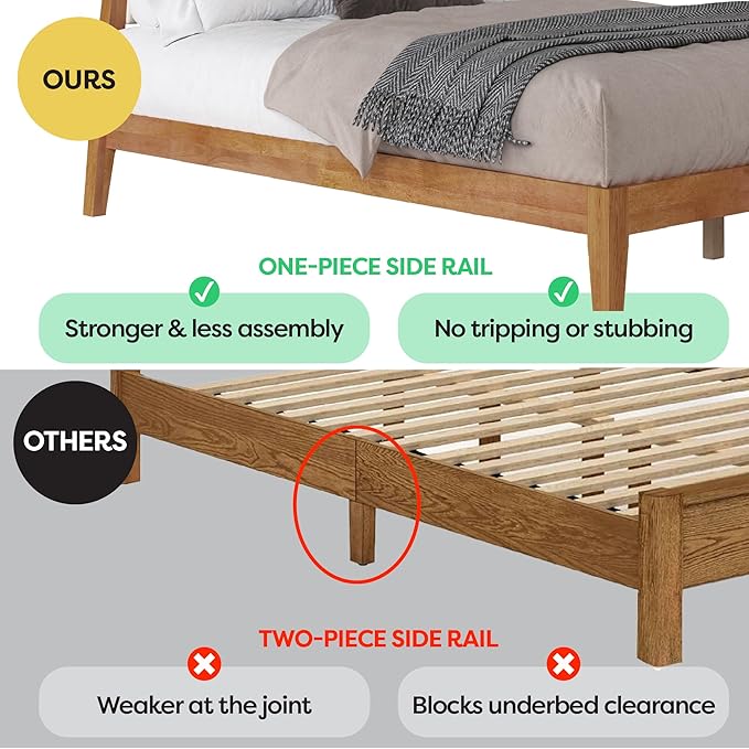 DG Casa Vandermark Solid Wood Easy Install Full Bed Frame with Unique Headboard and Wooden Slat Support Included No Box Spring Required - Beige Walnut