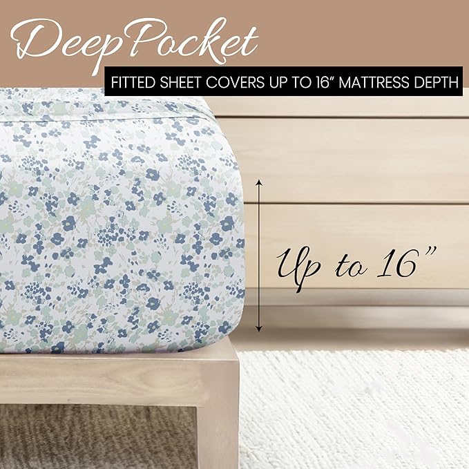 Linen Market Double-Brushed Patterned Microfiber Twin Sheet Set 3 Piece – Oeko-TEX Certified Ultra Soft & Wrinkle-Free - 16" Deep Pocket Sheets - Easy Care Twin Size - Violets Light Blue