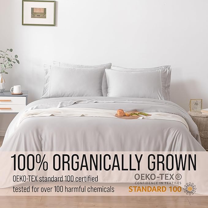 Bella Coterie 6 Piece Luxury Bamboo Viscose California King Size Sheet Set | 100% Organically Grown | Cooling for Hot Sleepers | 18" Deep Pocket | Soft & Hypoallergenic | 4 Pillowcases [Grey Mist]