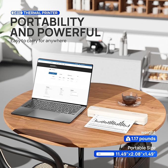 POLONO Portable Printer Wireless for Travel, D810 Bluetooth Thermal Printer Support for 8.5"x11" US Letter, Beige