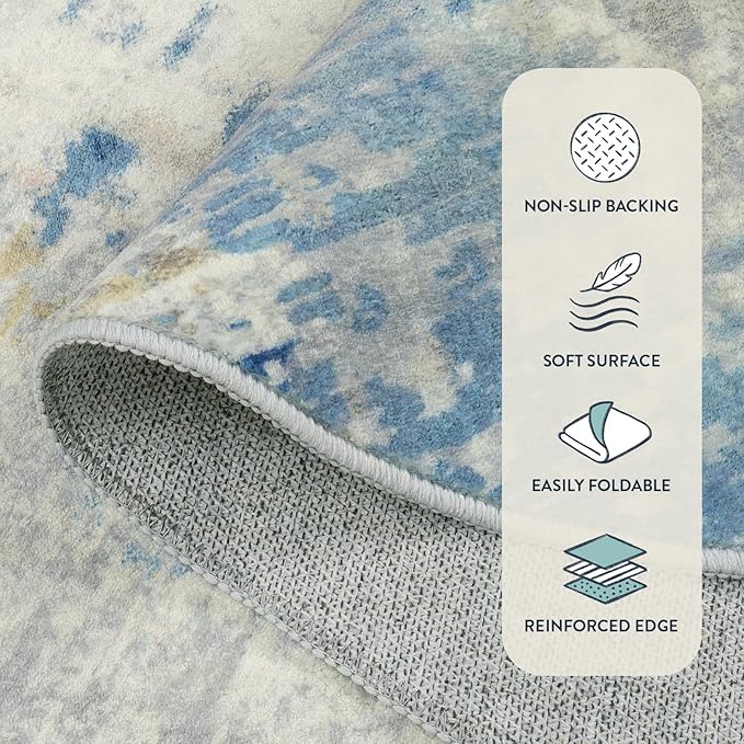 Lahome Modern Abstract 6x9 Area Rugs for Living Room, Washable Accent Bedroom Rug Low Pile Stain Resistant, Blue Soft Indoor Contemporary Carpet for Dining Room Table Apartment