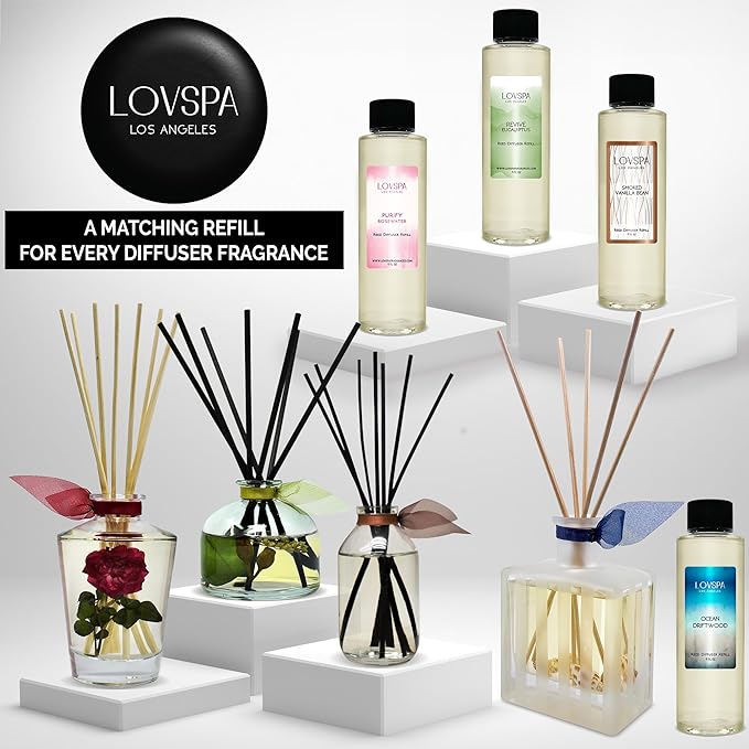 LOVSPA Reed Diffuser Set, Ocean Flowers Scented Oil Diffuser with Sticks, Home Fragrance Accessories for Bathroom Shelf Decor, Aroma Diffusers for Home or Office Desk, USA Made