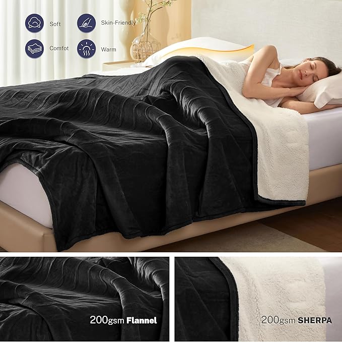 Electric Blanket Twin 62"x84" Heated Electric Blankets 10 Heating Levels 12 Time Settings 8 Hours Auto Off Fast Heating and Overheat Protection ETL Certified Machine Washable,Black