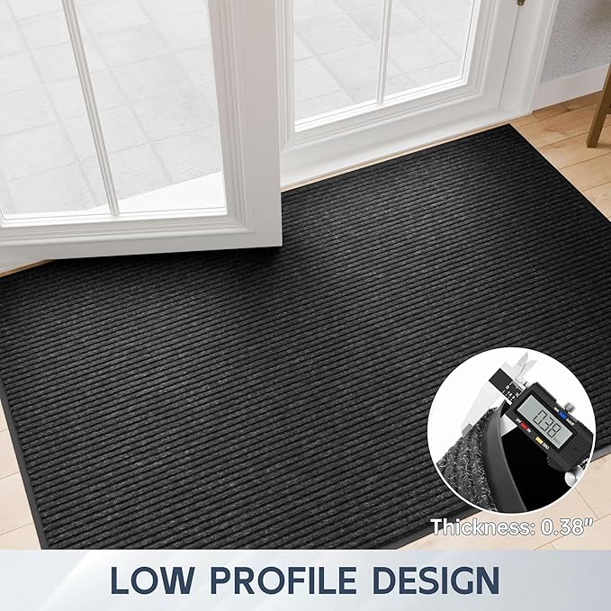 Front Door Mat, 96" x 48" Heavy Duty Indoor Outdoor Doormat, Non-Slip Welcome Mats for Entryway, Rubber Backing Low Profile Commercial Door Mats, Black Stripe