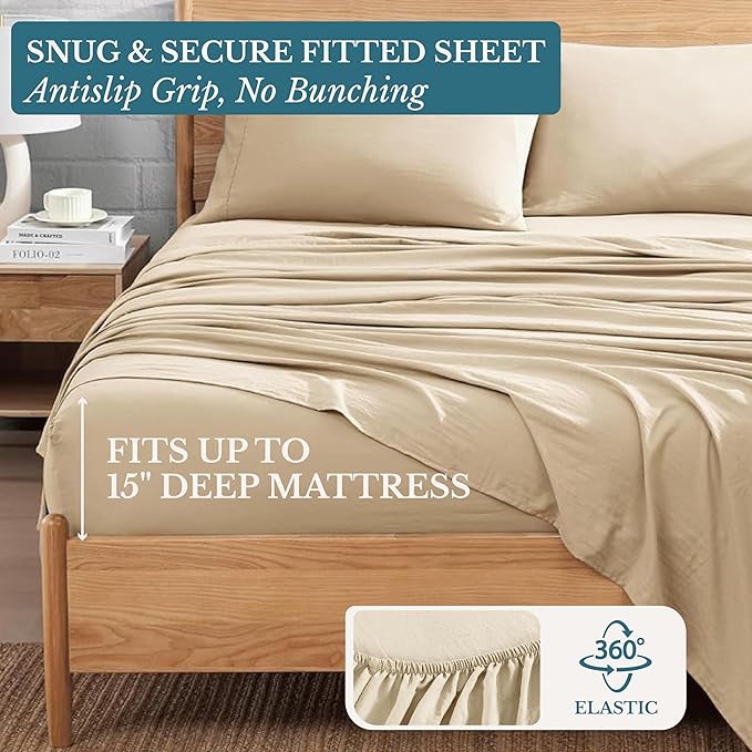 Casa Platino Full Size Sheets, Pre-Washed Full Bed Sheet Set, Ultra Soft & Breathable Cooling Sheets, 100% Brushed Microfiber Sheet Set, Full Sheet Set Deep Pockets - Linen