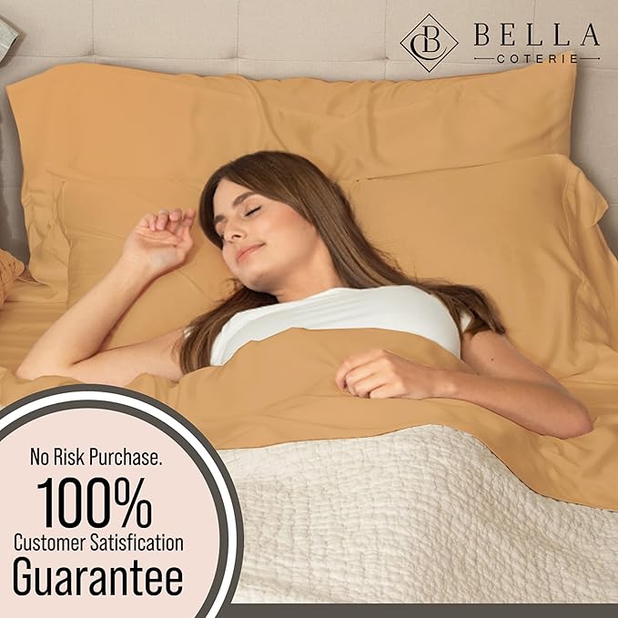 Bella Coterie Luxury Bamboo Viscose Cal King Size Sheet Set | 100% Organically Grown | Ultra Soft | Cooling for Hot Sleepers | 18" Deep Pocket [Marigold]