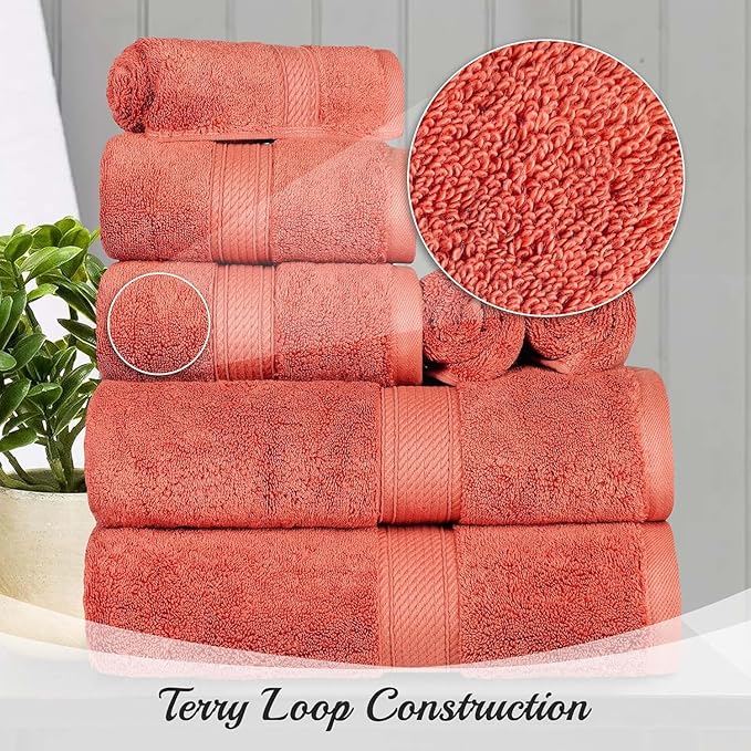 Superior Egyptian Cotton Pile Bath Sheet Set of 2, Ultra Soft Luxury Towels, Thick Plush Essentials, Absorbent Heavyweight, Guest Bath, Hotel, Spa, Home Bathroom, Shower Basics, Coral