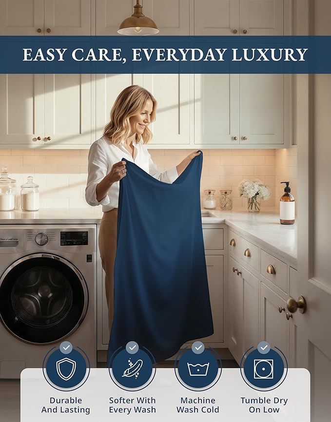 LANE LINEN 100% Egyptian Cotton Twin XL Sheet Sets - 1000 Thread Count, 15 inch Deep Pocket Fully Elasticized French Reinforced Pocket Seams for Soft, Eco Friendly Cooling Sheets Twin XL -Estate Blue