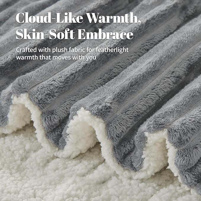 Electric Heated Blanket Full Size - 72"x84" Fast Heating Bed Blankets with 6 Heating Levels & 10 Hours Auto Off, Soft Ribbed Flannel Sherpa, Over-Heated Protection ETL, Light Gray