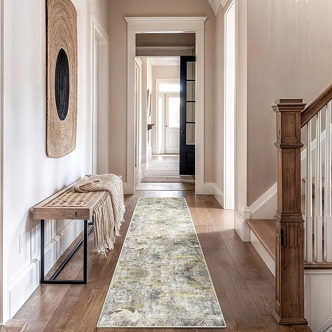 Runner Rug 2'x7' Abstract Washable Non-Slip Runners for Hallways Kitchen Entryway Laundry Room Modern Carpet Hallway Runner Mustard