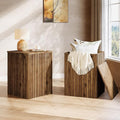 Solid Wood End Table Set of 2, Square Fluted Side Table for Living Room, Farmhouse Bedside Nightstand with Storage and Removable Lid for Bedroom, Small Spaces (2 PCS, Rustic Brown)